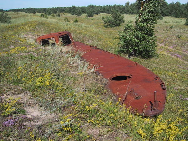 Stranded boat in dunes