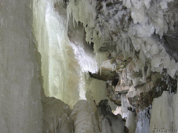 Behind the frozen waterfall.