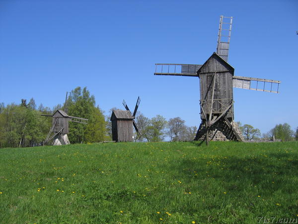 Three Estonian island windmills.
